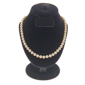 Vintage Monet Faux Pearl Necklace 20” Single Strand Matinee Gold-Tone Signed